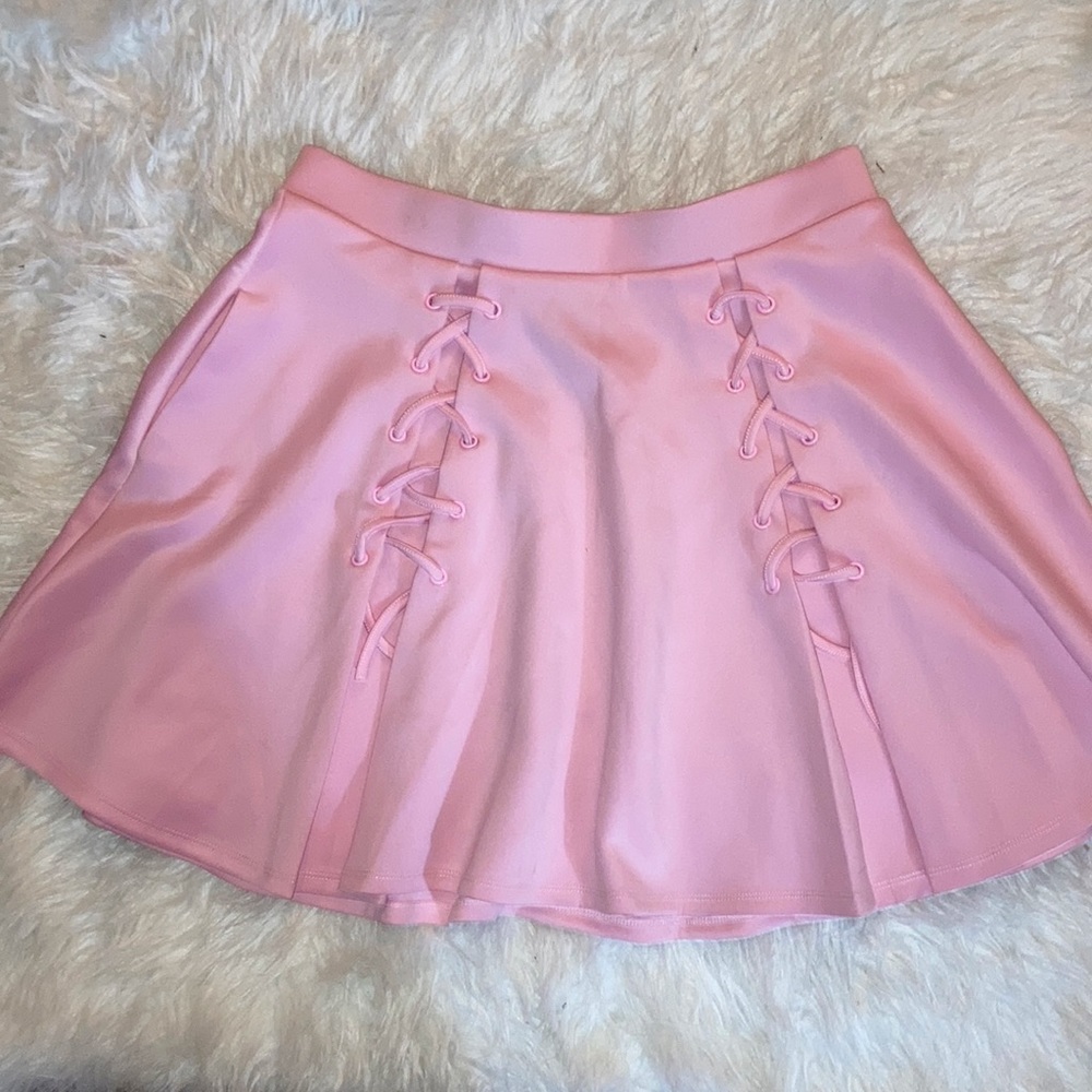 Hot Topic Pink Lace-Up Skater Skirt